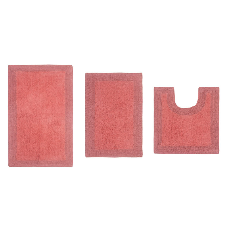 Bruss Luxury 100% Cotton Bath Rug (Set of 3) Reversible, Coral