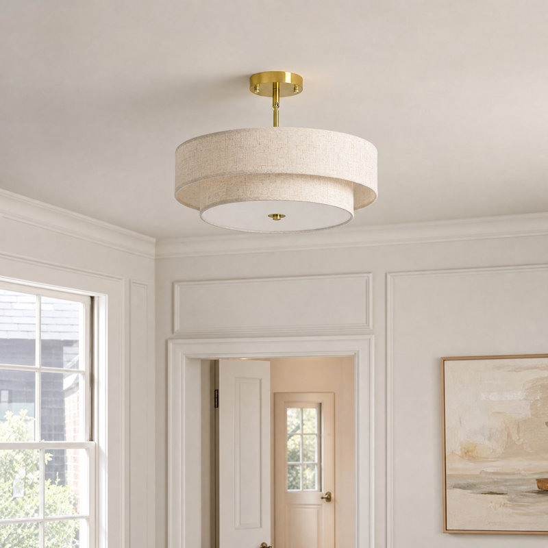 Lustre semi-encastré en tissu 4 lumières Maskell, Doré