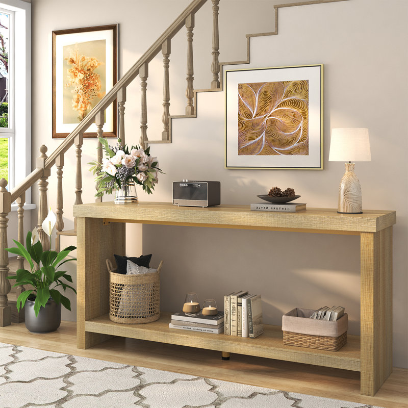 63 Inches Narrow Console Table, 2-tier Long Sofa Tables Behind Couch Table, Farmhouse Foyer Tables For Entryway, Hallway, Living Room