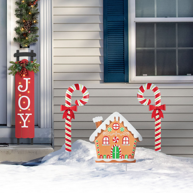 S / 3 piquet de Noël en métal Gingerbread House