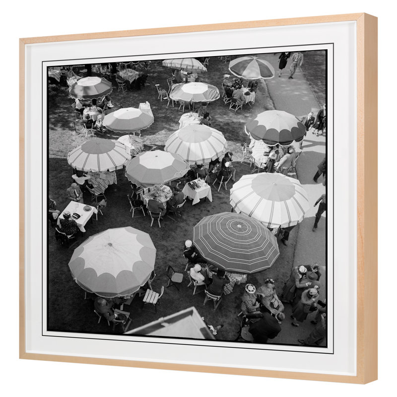 Café Umbrellas Print by Grand Archives, Maple Framed, 22" H x 22" W