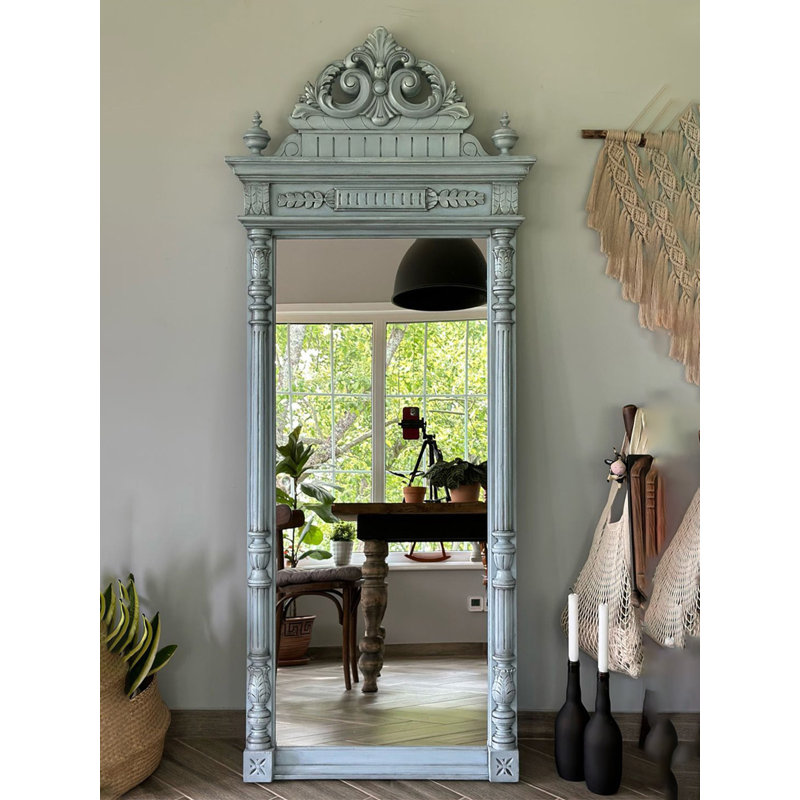 Miroir corps entier rétro en bois massif sculpté, H 74,8 po x l 27,56 po, Bleu