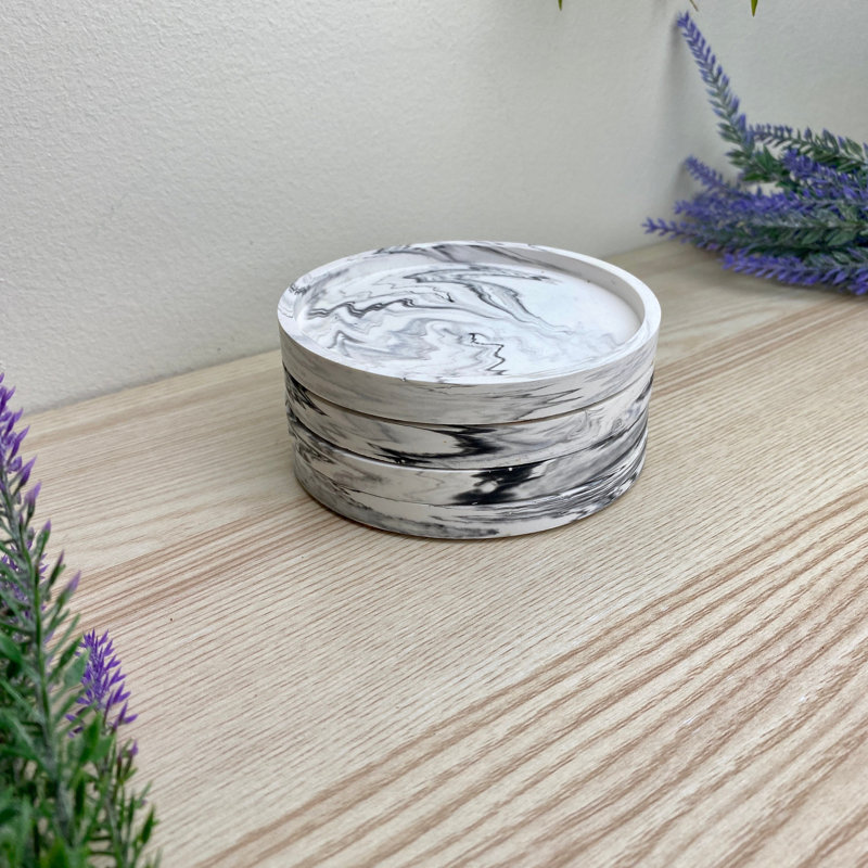 Stoneware Round 4 Piece Coaster Set, Grey