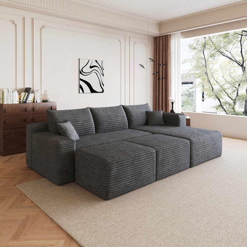 Canapé modulaire 95 "avec 2 repose-pieds Cloud, Gris