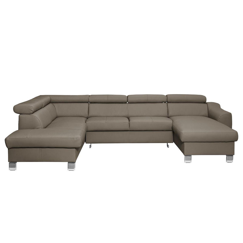 Avais Leather Large Corner Sofa in U-form, Left Hand Facing, Taupe, Yes