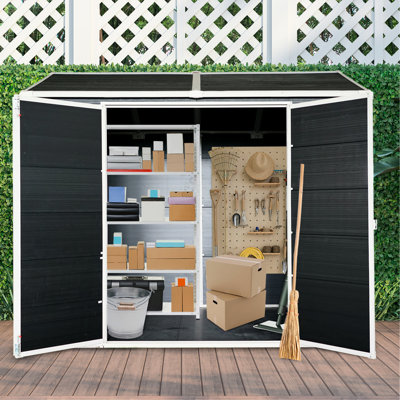8X6ft Outdoor Resin Storage - Waterproof Shed With Two Windows, Floor & Lockable Door Garden Black Floor, Windows For Patio