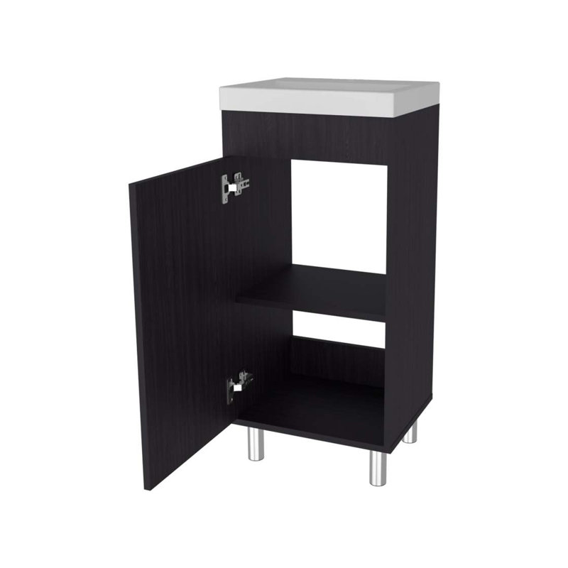Meuble-lavabo avec 1 porte et 2 tablettes de rangement Wengue, Wengé