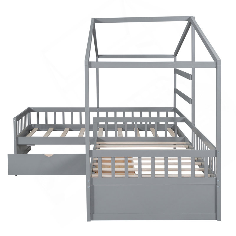Lit plateforme simple avec trois tiroirs de rangement, gris