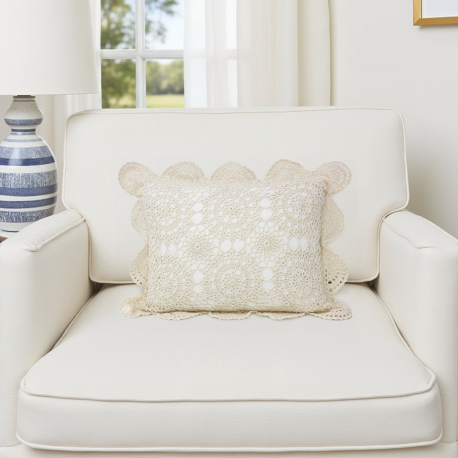 Melange Home 16" x 12" Handmade Cotton Pillow Cover, Beige