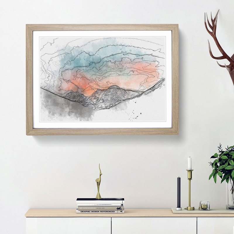Sunrise over a Mountain in Abstract - Picture Frame Graphic Art Print, Oak Framed, 27cm H x 36cm W x 2cm D