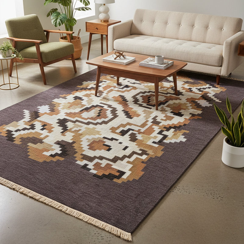 Tapis brun à motif abstrait Pixelated Artisan