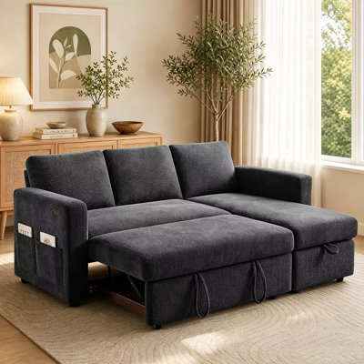 81" L-Shaped Sectional Sleeper Sofa with Pull Out Bed, Reversible Storage Chaise & USB