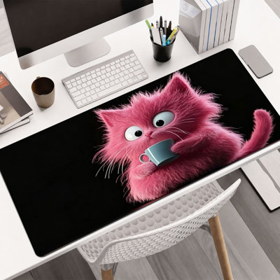 Mouse Pad, Smooth Microfiber Surface, Non-Slip Base, Rounded Edge Decorative Mouse Mat for Office & Gaming,Pink Cat Mug Portrait