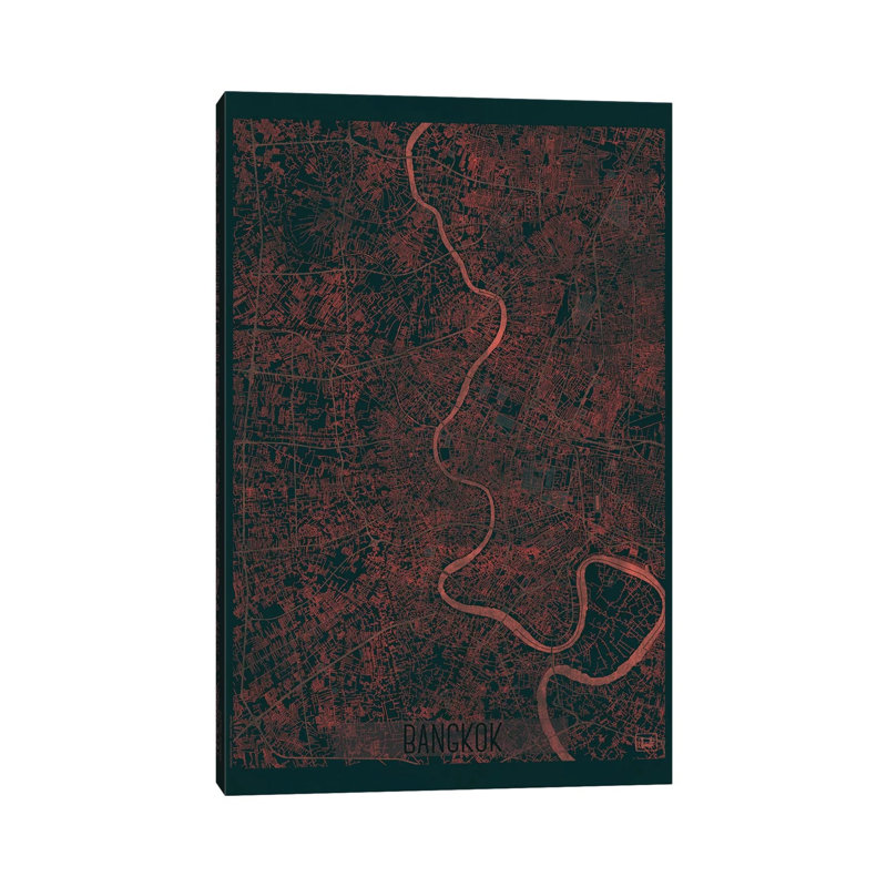 Bangkok Infrared Urban Blueprint Map by Hubert Roguski - Wrapped Canvas Print, 20.32 cm H x 30.48 cm W