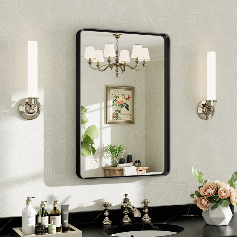 Miroir de salle de bain mural Llesenia, 30 po x 20 po, Noir mat, Rectangulaire