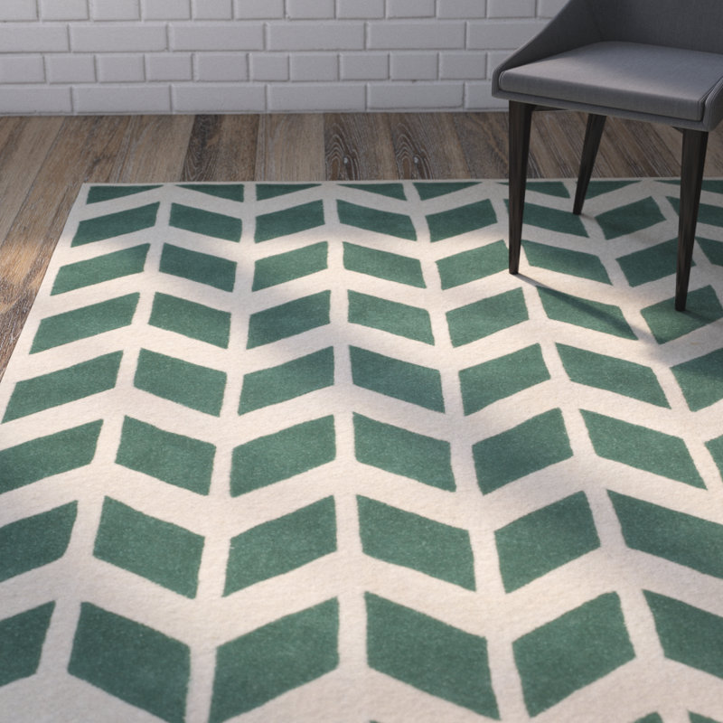 Tapis vert / ivoire en laine touffeté à la main Sanaz, Rectangle 6 pi x 9 pi