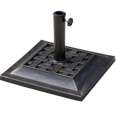 20 Lbs Patio Market Umbrella Base Stand Resin Parasol Holder Square With Beautiful Decorative Pattern & Easy Setup, For Φ1.5", Φ1.89" Pole, For Beach, Lawn, Deck, Backyard, Garden