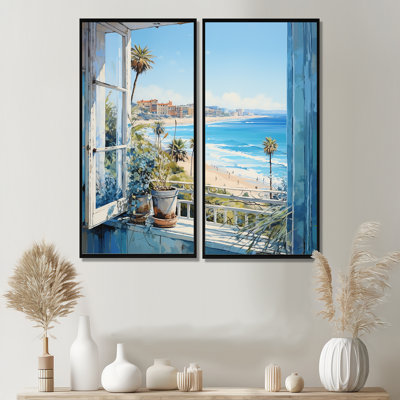 «California Shoreline Window View I - Coastal Coastal Windows», reproduction d'art sur toile 2 pièces