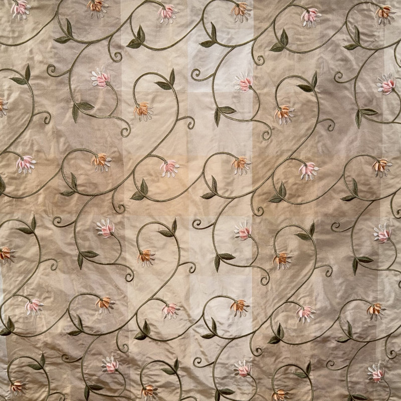 Caroline Fabric | Embroidered Floral Silk Fabric | Drapery & Curtain Fabric, Apricot