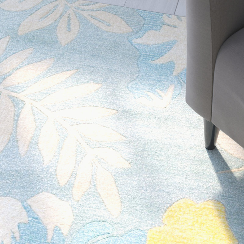 Tapis bleu en laine touffeté à la main Freda, Rectangle 7 pi 6 po x 9 pi 6 po