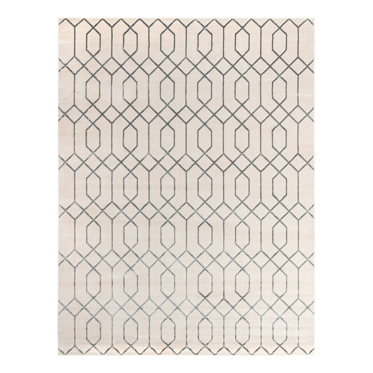 Glam Geometric White Silver Area Rug