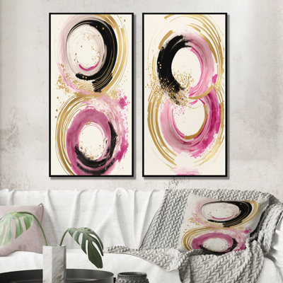«Pink And Gold Curves», 2 pièces sur toile