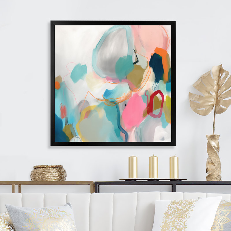 «Pink Blue Minimalims Fludity II», art minimaliste abstrait sur toile, Cadre photo noir, H 16 po x l 16 po x P 1 po