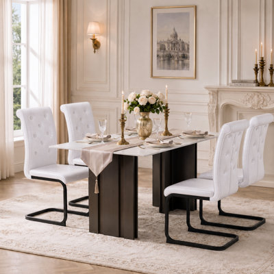 Modern Dining Chair with Crocodile Textured Faux Leather Upholstery and C Shaped Cantilever Frame