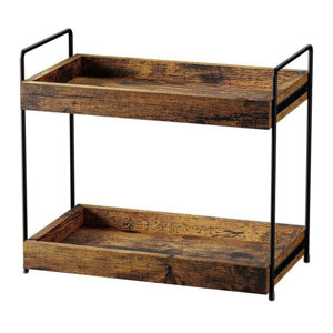 Farmhouse Rustic Brown 2-Tier Bathroom & Kitchen Organizer - Space-Saving Multipurpose Shelf