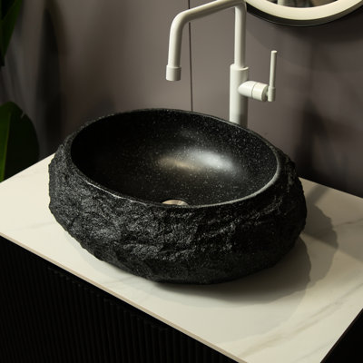 18'' Irregular Oval Resin Vessel Sink For Bathroom, Stone Pattern, Dark Gray, Artistic Design, Simple Maintenance, 3 Personalized Colors, No Faucet, Drain Stopper Without Overflow Hole Gray