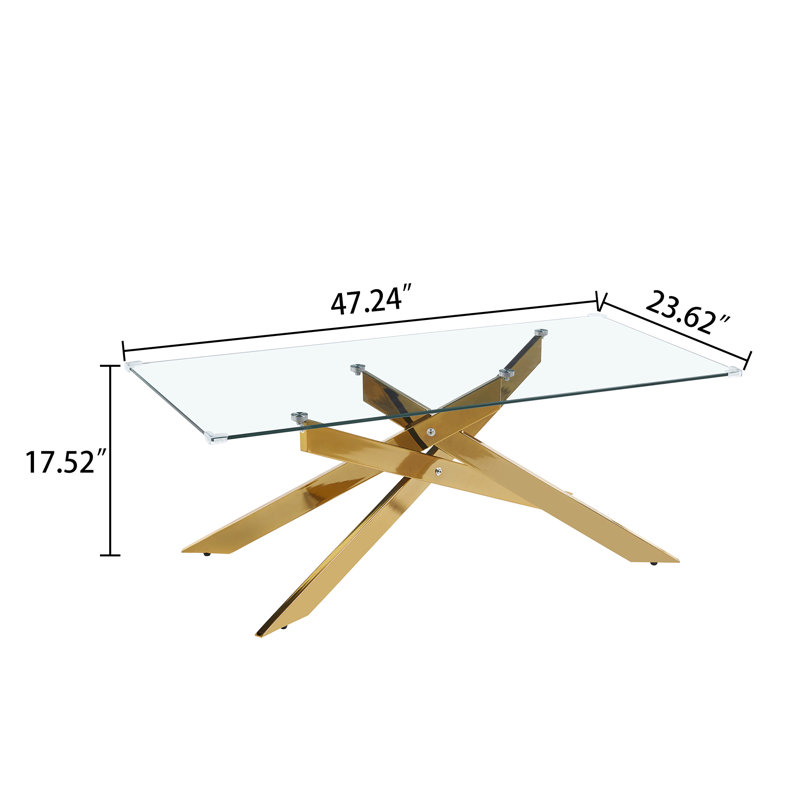 Table basse avec plateau en verre trempé, Doré