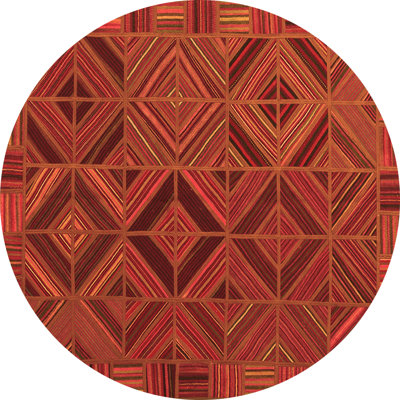 Tapis rond brun / rouge abstrait 3 pi tissé à la machine