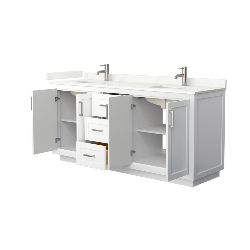 Miranda 72" Freestanding Double Bathroom Vanity with Quartz Top, Giotto Quartz, White, Brushed Nickel