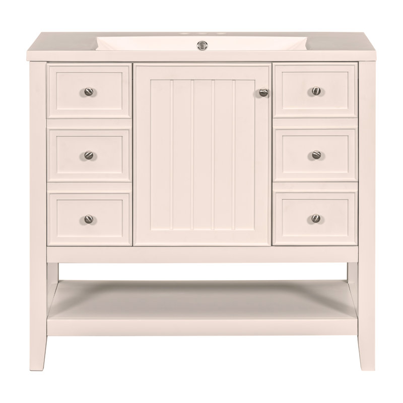 Ensemble de meuble-lavabo 36 po avec lavabo, une armoire et trois tiroirs, bois massif et panneau de fibres à densité moyenne