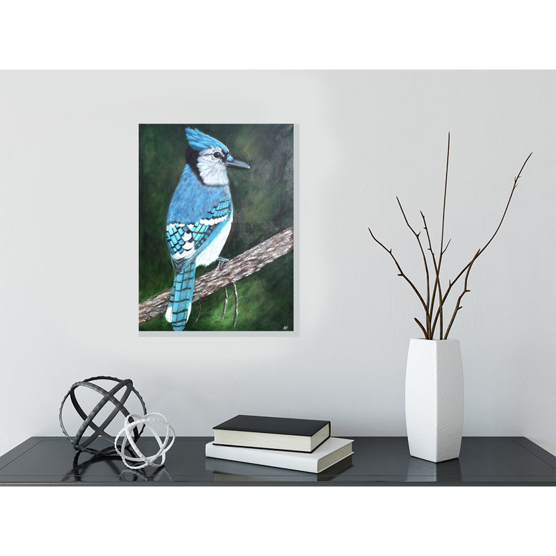 «Blue Jay» par Amy Valiante - reproduction d'art, Aucun mat, Toile tendue, H 16 po x l 2 po x P 2 po