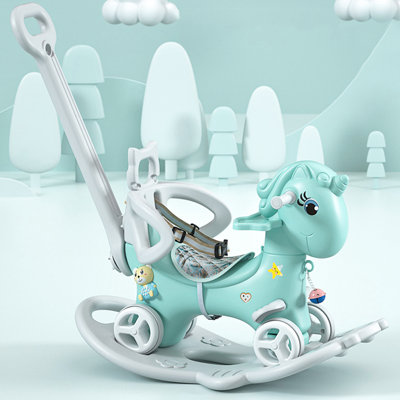 Bascule amusante à l'intérieur - Vélo d'équilibre avec poignée à pousser, et plateau de jeu de divertissement de style bleu sur le thème