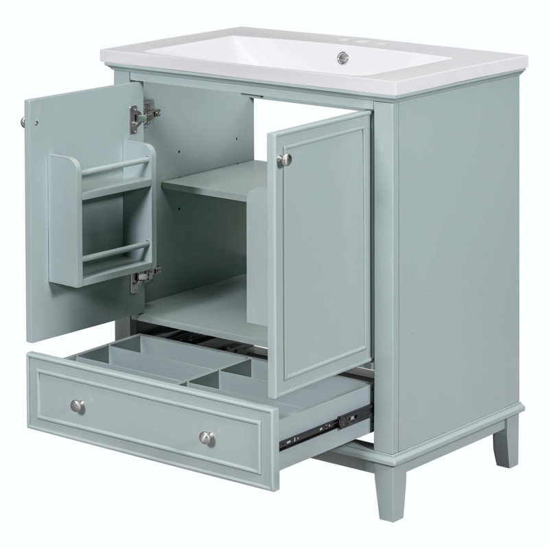 Darlys 30 " W Freestanding Standard Free Standing 1 Single Vanity Bathroom Vanity With Ceramic Top, Green