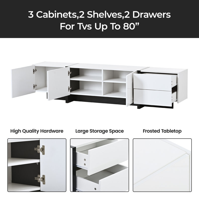 Console multimédia Charnley 74,8 po, Blanc