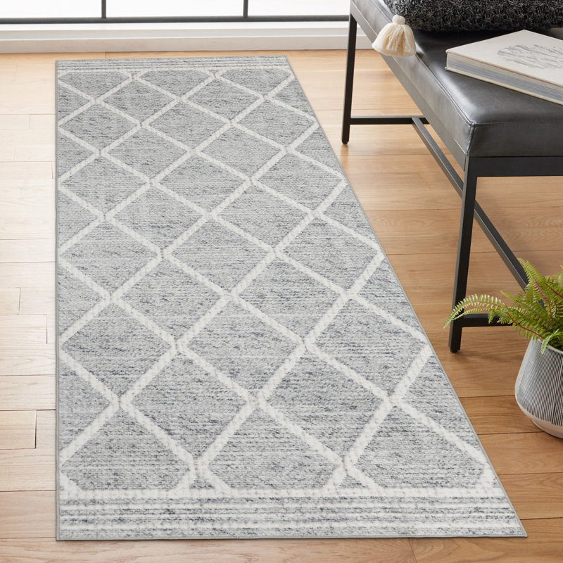 Lusko Tessa Distressed Machine Washable Area Rugs, Runner 2'6" x 8', Gray Ivory