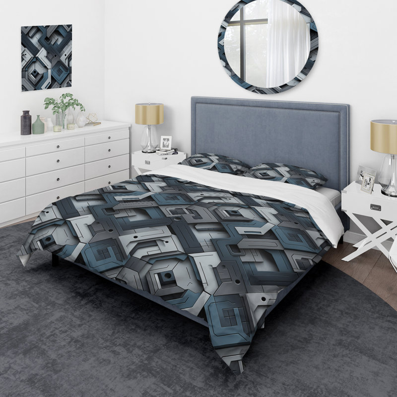 Ensemble de housse de couette Grey Concrete Symmetry Geometric, Housse de couette pour très grand lit et 2 très