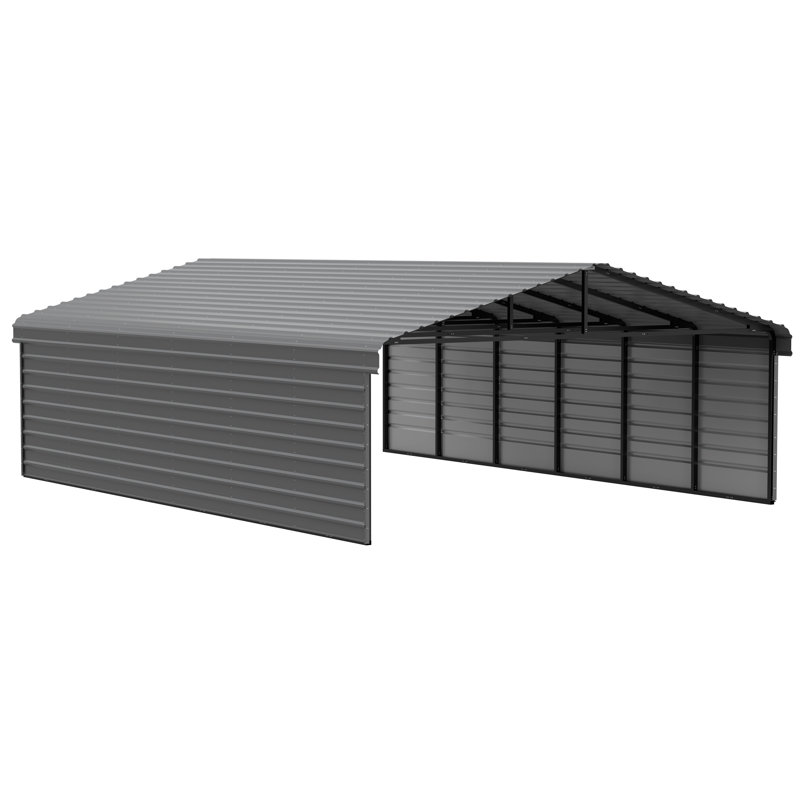 Charcoal Steel Carport Kit with 2-Sided Enclosure, 20' x 29'