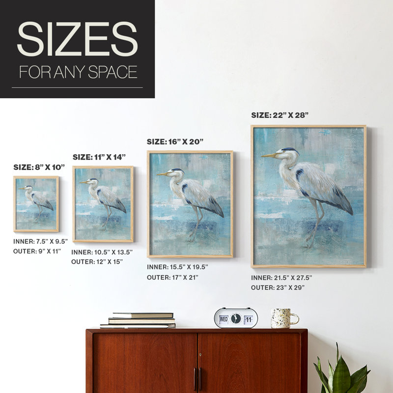 Blue Heron II, reproduction encadrée - bois massif, H 11 po x l 9 po