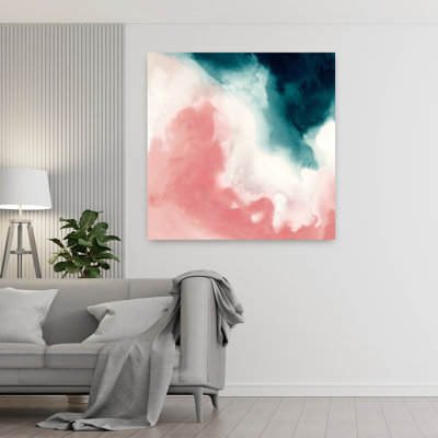 Floating Between Blush and Teal 1 Piece Wrapped Canvas Wall Art