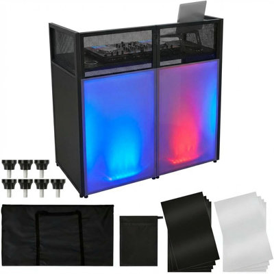Station de table portative pour table de DJ portable - cadre en métal noir pliable, pieds de façade réglables, éclairage noir et blanc, assemblage facile - taille: 40 x 45,3 po