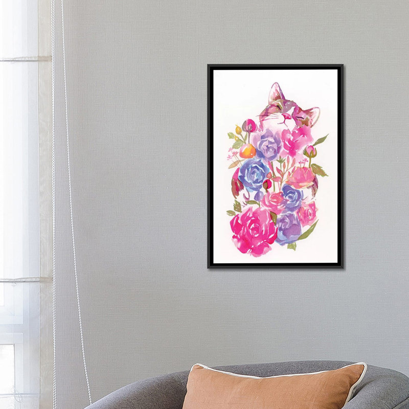 « floral », impression sur toile tendue, H 26 po x l 18 po x P 1,5 po, Toile avec cadre noir, Pas de tapis