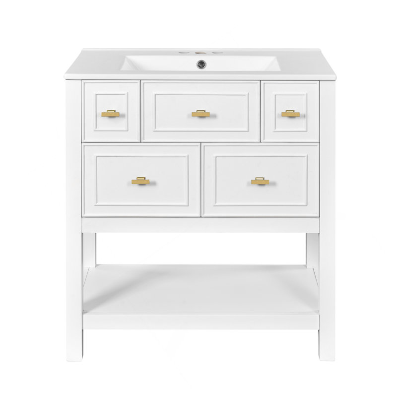 Ensemble de meuble-lavabo 60 po avec lavabo en céramique (séparé), ensemble de meuble-lavabo sur pied simple avec tiroirs, armoire de rangement en bois