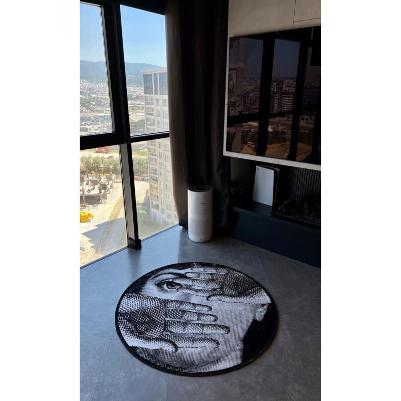 Tapis noir et blanc lavable à la machine, Rectangle 4 pi 11 po x 4 pi 11 po