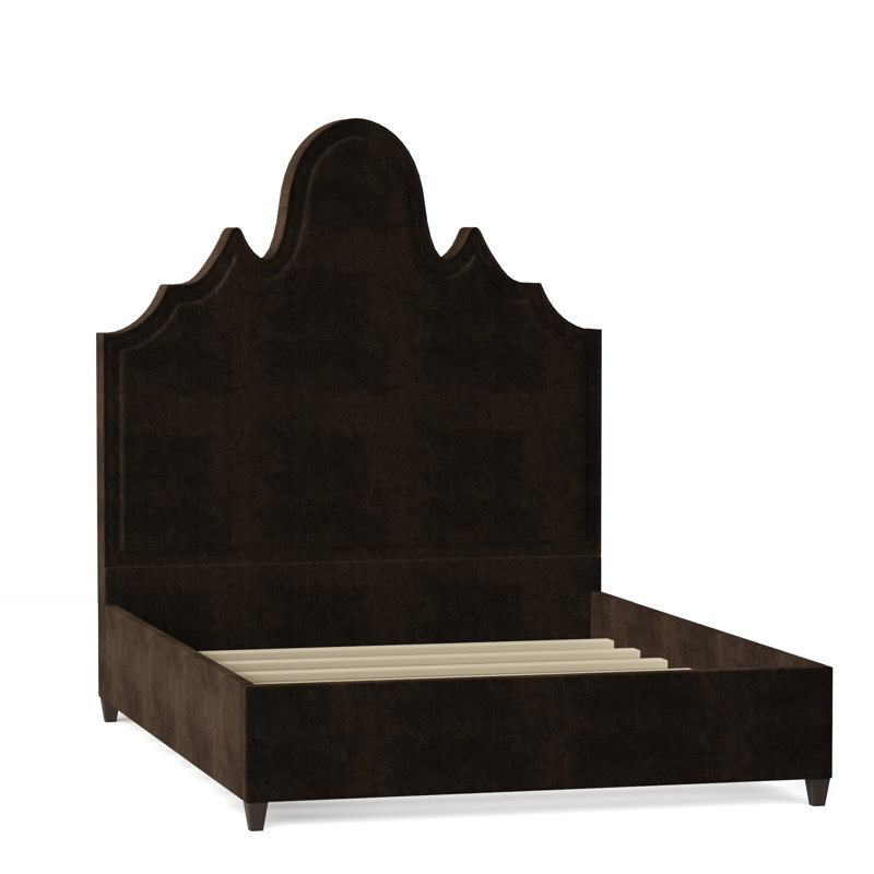 Amalie Upholstered Bed, California King, Bella Black Performance Velvet, Brown Mahogany