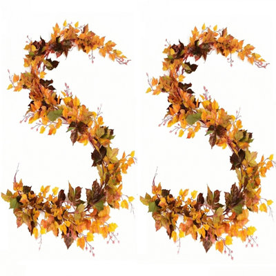 2-Pack 6 ft Artificial Autumn Maple Leaf Garlands, Thanksgiving Harvest Foliage Vines for Home Decor