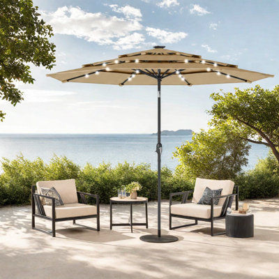 Parasol d'extérieur durable, structure en acier, conception kaki moderne pour recevoir